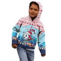 Malta Christmas Kid Hoodie with Santa Fish Malta Flag Coral Reef and Red Blue Festive Pattern Design - Wonder Print Shop