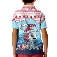 Malta Christmas Kid Polo Shirt with Santa Fish Malta Flag Coral Reef and Red Blue Festive Pattern Design - Wonder Print Shop