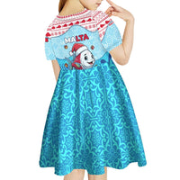 Malta Christmas Kid Short Sleeve Dress with Santa Fish Malta Flag Coral Reef and Red Blue Festive Pattern Design - Wonder Print Shop