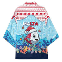 Malta Christmas Kimono with Santa Fish Malta Flag Coral Reef and Red Blue Festive Pattern Design - Wonder Print Shop