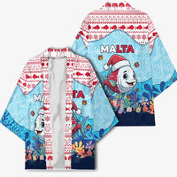 Malta Christmas Kimono with Santa Fish Malta Flag Coral Reef and Red Blue Festive Pattern Design - Wonder Print Shop