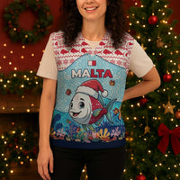 Malta Christmas Knitted V-Neck Vest with Santa Fish Malta Flag Coral Reef and Red Blue Festive Pattern Design - Wonder Print Shop