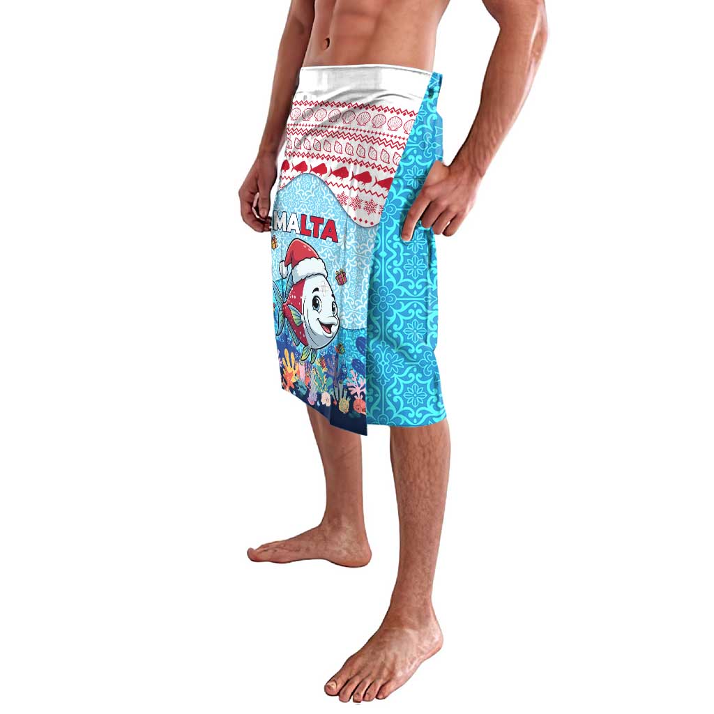Malta Christmas Lavalava with Santa Fish Malta Flag Coral Reef and Red Blue Festive Pattern Design - Wonder Print Shop