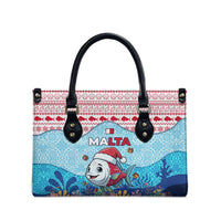 Malta Christmas Leather Bag with Santa Fish Malta Flag Coral Reef and Red Blue Festive Pattern Design - Wonder Print Shop