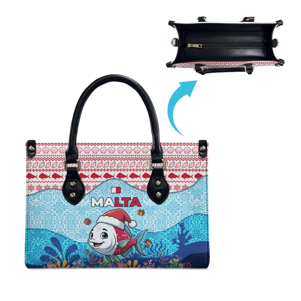 Malta Christmas Leather Bag with Santa Fish Malta Flag Coral Reef and Red Blue Festive Pattern Design - Wonder Print Shop