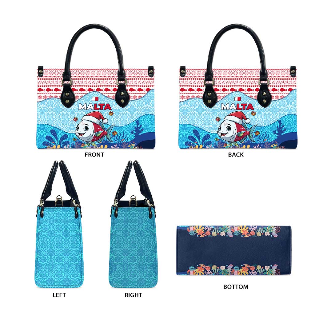 Malta Christmas Leather Bag with Santa Fish Malta Flag Coral Reef and Red Blue Festive Pattern Design - Wonder Print Shop