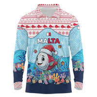 Malta Christmas Long Sleeve Polo Shirt with Santa Fish Malta Flag Coral Reef and Red Blue Festive Pattern Design - Wonder Print Shop