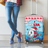 Malta Christmas Luggage Cover with Santa Fish Malta Flag Coral Reef and Red Blue Festive Pattern Design - Wonder Print Shop