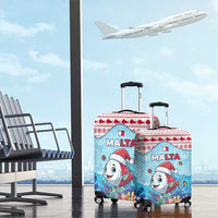 Malta Christmas Luggage Cover with Santa Fish Malta Flag Coral Reef and Red Blue Festive Pattern Design - Wonder Print Shop