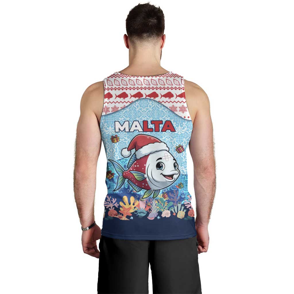 Malta Christmas Men Tank Top with Santa Fish Malta Flag Coral Reef and Red Blue Festive Pattern Design - Wonder Print Shop