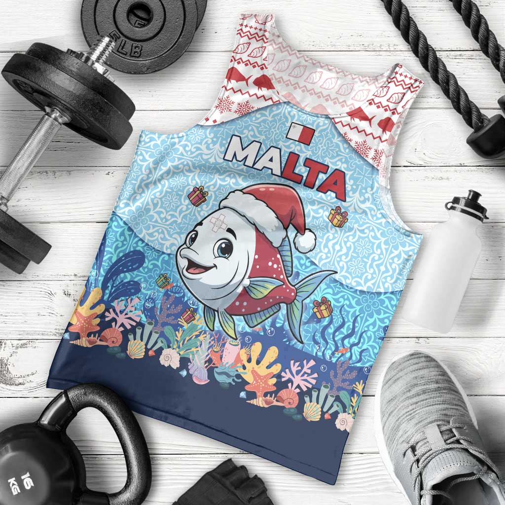 Malta Christmas Men Tank Top with Santa Fish Malta Flag Coral Reef and Red Blue Festive Pattern Design - Wonder Print Shop