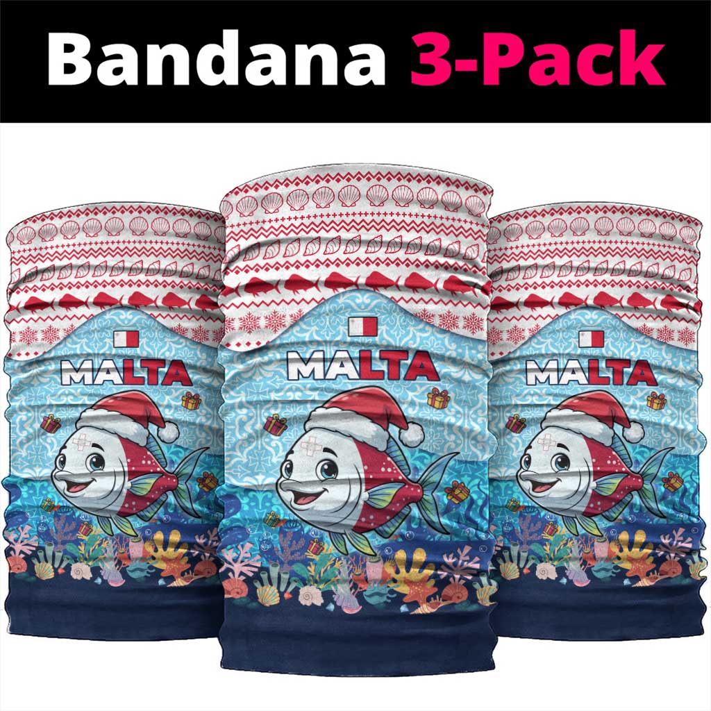 Malta Christmas Neck Gaiter with Santa Fish Malta Flag Coral Reef and Red Blue Festive Pattern Design - Wonder Print Shop