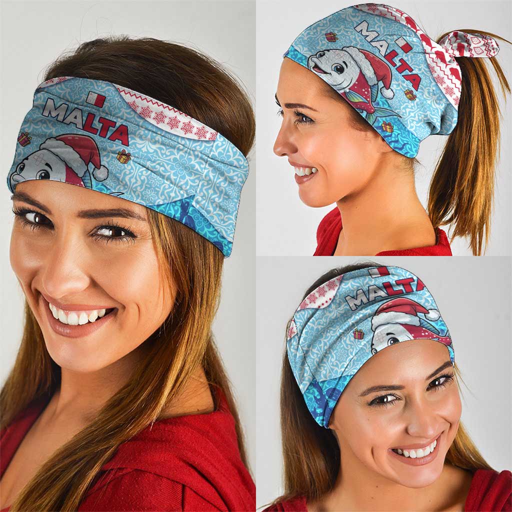Malta Christmas Neck Gaiter with Santa Fish Malta Flag Coral Reef and Red Blue Festive Pattern Design - Wonder Print Shop