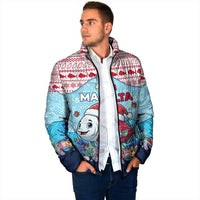 Malta Christmas Padded Jacket with Santa Fish Malta Flag Coral Reef and Red Blue Festive Pattern Design - Wonder Print Shop