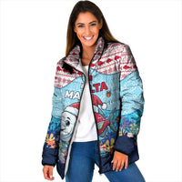 Malta Christmas Padded Jacket with Santa Fish Malta Flag Coral Reef and Red Blue Festive Pattern Design - Wonder Print Shop