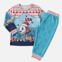 Malta Christmas Pajama Set with Santa Fish Malta Flag Coral Reef and Red Blue Festive Pattern Design - Wonder Print Shop