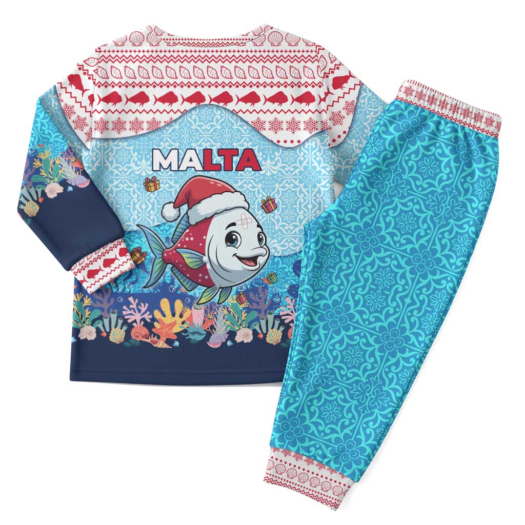 Malta Christmas Pajama Set with Santa Fish Malta Flag Coral Reef and Red Blue Festive Pattern Design - Wonder Print Shop