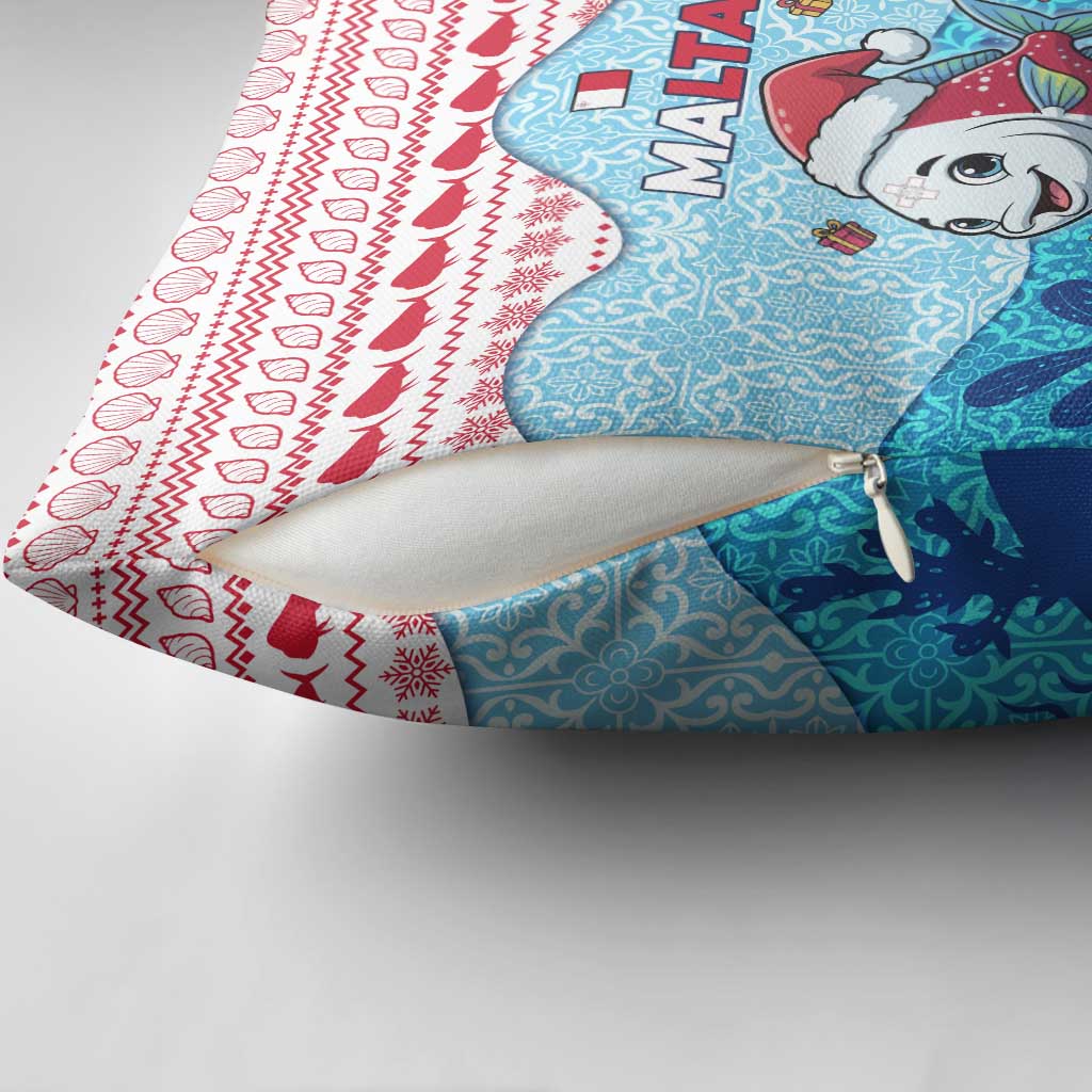 Malta Christmas Pillow Cover with Santa Fish Malta Flag Coral Reef and Red Blue Festive Pattern Design - Wonder Print Shop