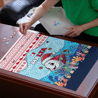 Malta Christmas Puzzle with Santa Fish Malta Flag Coral Reef and Red Blue Festive Pattern Design - Wonder Print Shop