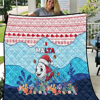Malta Christmas Quilt with Santa Fish Malta Flag Coral Reef and Red Blue Festive Pattern Design - Wonder Print Shop