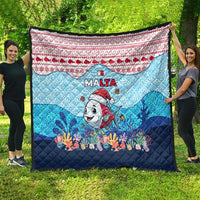 Malta Christmas Quilt with Santa Fish Malta Flag Coral Reef and Red Blue Festive Pattern Design - Wonder Print Shop