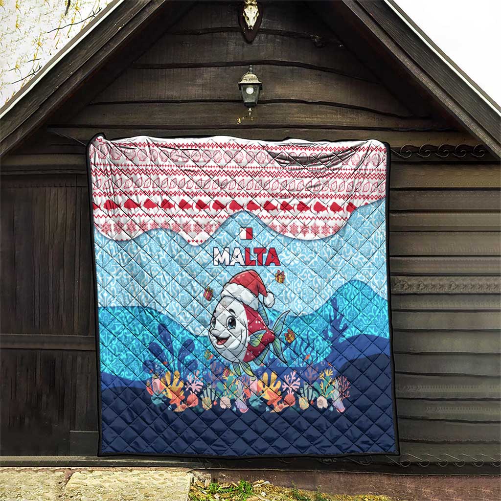Malta Christmas Quilt with Santa Fish Malta Flag Coral Reef and Red Blue Festive Pattern Design - Wonder Print Shop