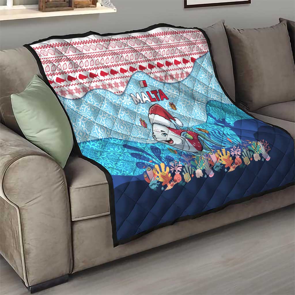 Malta Christmas Quilt with Santa Fish Malta Flag Coral Reef and Red Blue Festive Pattern Design - Wonder Print Shop