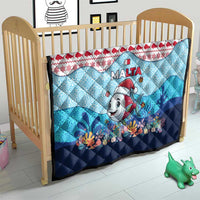 Malta Christmas Quilt with Santa Fish Malta Flag Coral Reef and Red Blue Festive Pattern Design - Wonder Print Shop