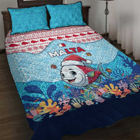 Malta Christmas Quilt Bed Set with Santa Fish Malta Flag Coral Reef and Red Blue Festive Pattern Design - Wonder Print Shop