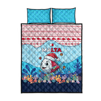 Malta Christmas Quilt Bed Set with Santa Fish Malta Flag Coral Reef and Red Blue Festive Pattern Design - Wonder Print Shop