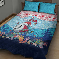 Malta Christmas Quilt Bed Set with Santa Fish Malta Flag Coral Reef and Red Blue Festive Pattern Design - Wonder Print Shop