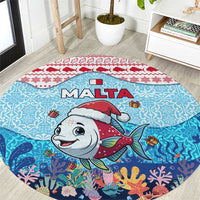 Malta Christmas Round Carpet with Santa Fish Malta Flag Coral Reef and Red Blue Festive Pattern Design - Wonder Print Shop