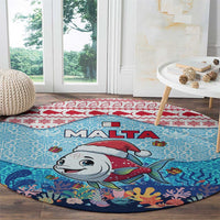 Malta Christmas Round Carpet with Santa Fish Malta Flag Coral Reef and Red Blue Festive Pattern Design - Wonder Print Shop