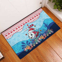 Malta Christmas Rubber Doormat with Santa Fish Malta Flag Coral Reef and Red Blue Festive Pattern Design - Wonder Print Shop