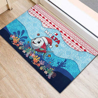 Malta Christmas Rubber Doormat with Santa Fish Malta Flag Coral Reef and Red Blue Festive Pattern Design - Wonder Print Shop