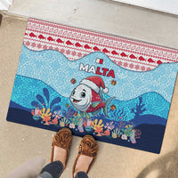 Malta Christmas Rubber Doormat with Santa Fish Malta Flag Coral Reef and Red Blue Festive Pattern Design - Wonder Print Shop