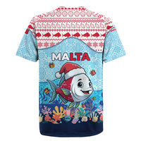 Malta Christmas Rugby Jersey with Santa Fish Malta Flag Coral Reef and Red Blue Festive Pattern Design - Wonder Print Shop