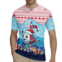 Malta Christmas Rugby Jersey with Santa Fish Malta Flag Coral Reef and Red Blue Festive Pattern Design - Wonder Print Shop