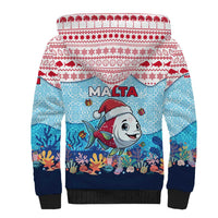 Malta Christmas Sherpa Hoodie with Santa Fish Malta Flag Coral Reef and Red Blue Festive Pattern Design - Wonder Print Shop