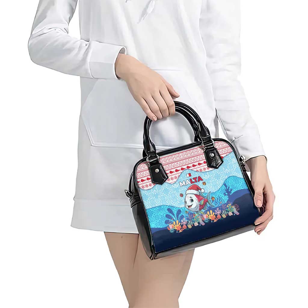 Malta Christmas Shoulder Handbag with Santa Fish Malta Flag Coral Reef and Red Blue Festive Pattern Design - Wonder Print Shop