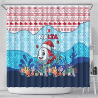 Malta Christmas Shower Curtain with Santa Fish Malta Flag Coral Reef and Red Blue Festive Pattern Design - Wonder Print Shop