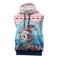 Malta Christmas Sleeveless Hoodie with Santa Fish Malta Flag Coral Reef and Red Blue Festive Pattern Design - Wonder Print Shop