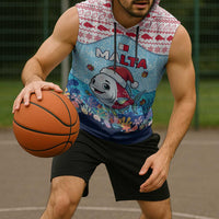 Malta Christmas Sleeveless Hoodie with Santa Fish Malta Flag Coral Reef and Red Blue Festive Pattern Design - Wonder Print Shop