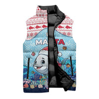Malta Christmas Sleeveless Puffer Jacket with Santa Fish Malta Flag Coral Reef and Red Blue Festive Pattern Design - Wonder Print Shop