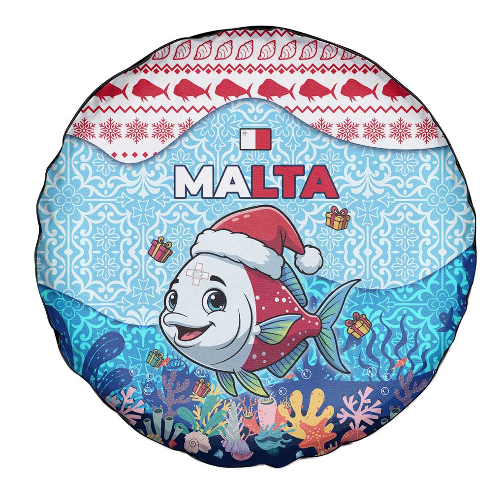 Malta Christmas Spare Tire Cover with Santa Fish Malta Flag Coral Reef and Red Blue Festive Pattern Design - Wonder Print Shop