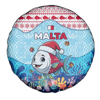 Malta Christmas Spare Tire Cover with Santa Fish Malta Flag Coral Reef and Red Blue Festive Pattern Design - Wonder Print Shop
