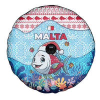 Malta Christmas Spare Tire Cover with Santa Fish Malta Flag Coral Reef and Red Blue Festive Pattern Design - Wonder Print Shop