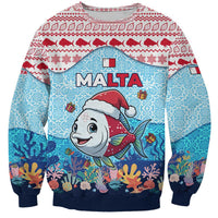 Malta Christmas Sweatshirt with Santa Fish Malta Flag Coral Reef and Red Blue Festive Pattern Design - Wonder Print Shop