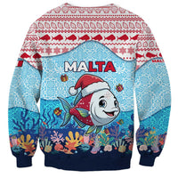 Malta Christmas Sweatshirt with Santa Fish Malta Flag Coral Reef and Red Blue Festive Pattern Design - Wonder Print Shop