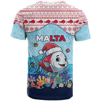 Malta Christmas T Shirt with Santa Fish Malta Flag Coral Reef and Red Blue Festive Pattern Design - Wonder Print Shop